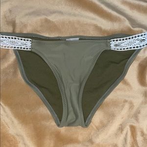 Olive green swim bottom with textured lace side